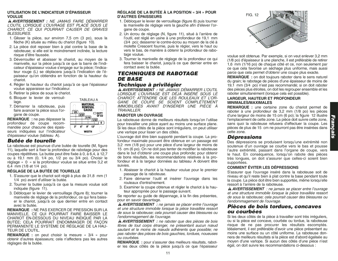 Epson DW734 instruction manual Techniques DE Rabotage DE Base, Technique à privilégier, Butée de tourelle, Dépressions 