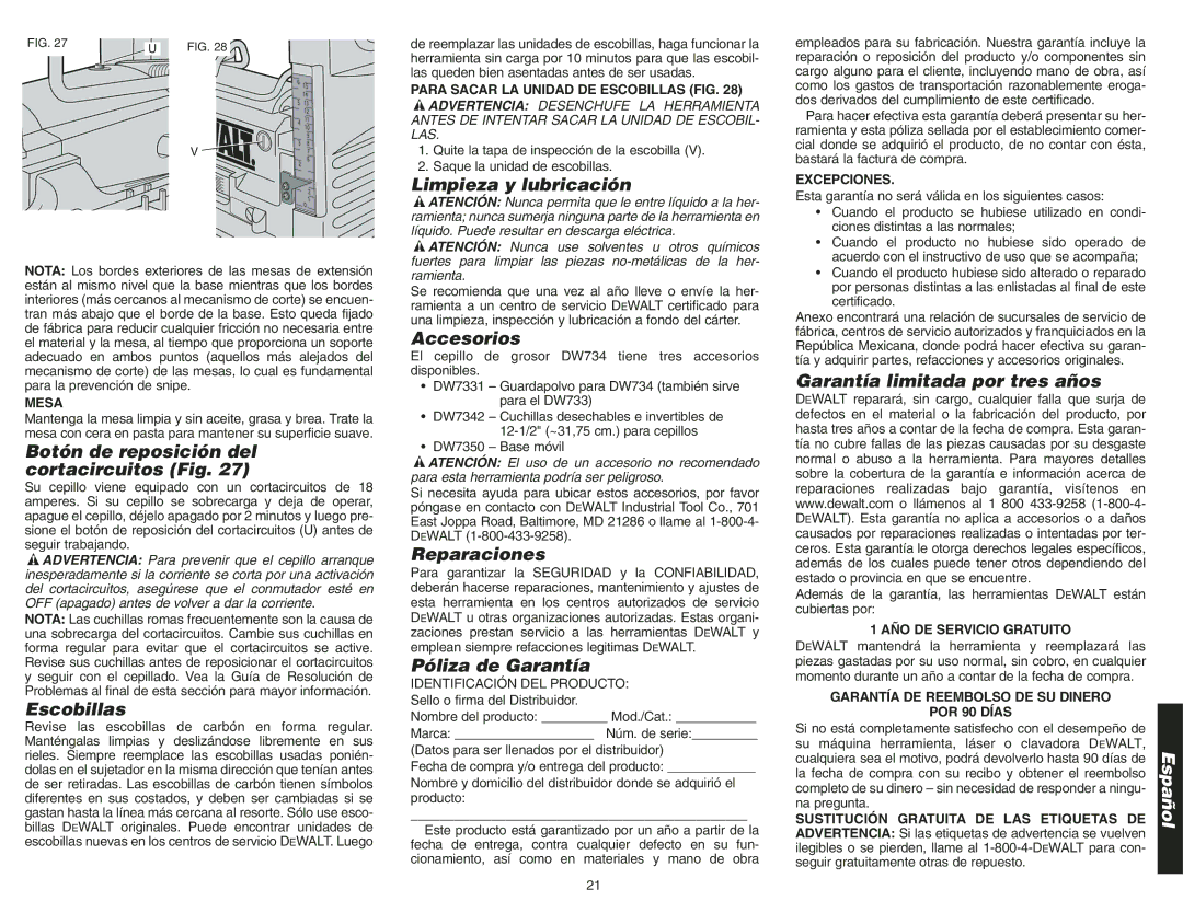 Epson DW734 Botón de reposición del cortacircuitos Fig, Escobillas, Limpieza y lubricación, Accesorios, Reparaciones 