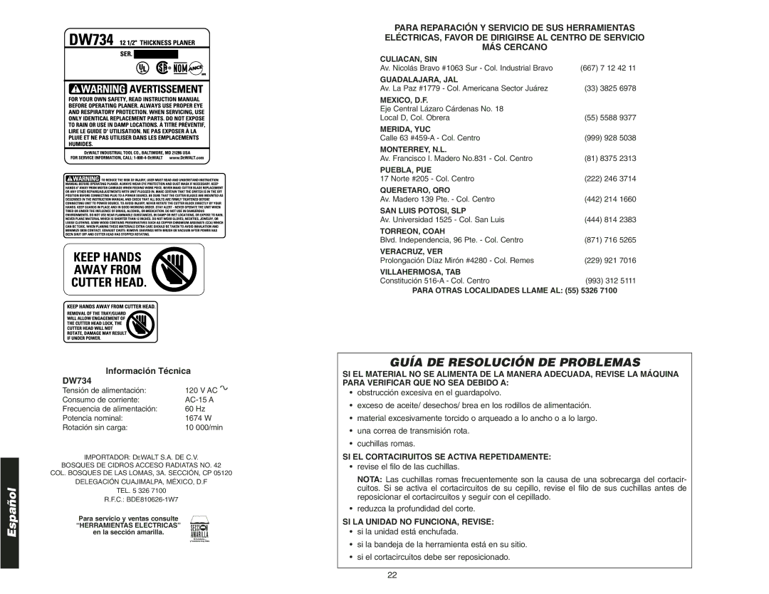 Epson instruction manual Guía DE Resolución DE Problemas, Información Técnica DW734 