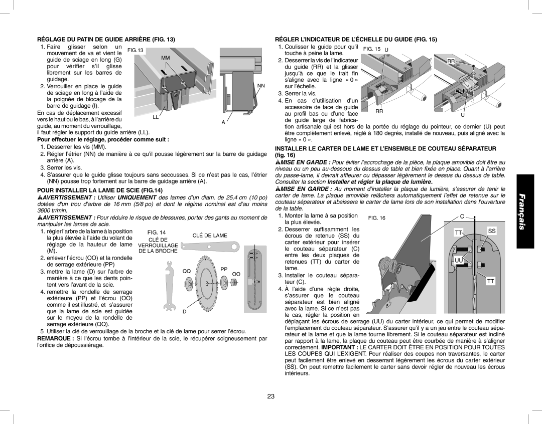 Epson DW746 instruction manual Pour effectuer le réglage, procéder comme suit, Pour Installer LA Lame DE Scie 