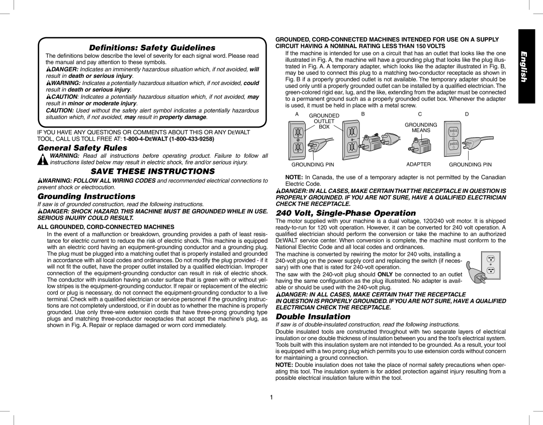 Epson DW746 Definitions Safety Guidelines, General Safety Rules, Grounding Instructions, Volt, Single-Phase Operation 