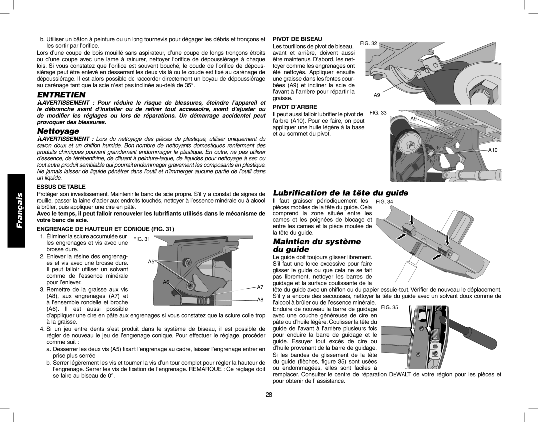 Epson DW746 instruction manual Entretien, Nettoyage, Lubrification de la tête du guide, Maintien du système du guide 