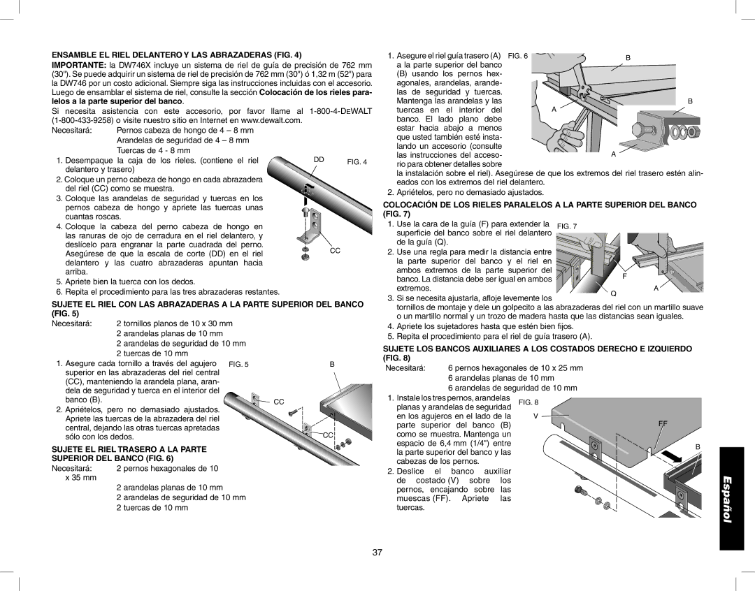 Epson DW746 Ensamble EL Riel Delantero Y LAS Abrazaderas FIG, Sujete EL Riel Trasero a LA Parte Superior DEL Banco FIG 