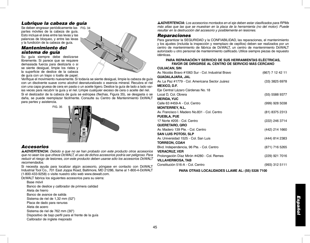 Epson DW746 instruction manual Lubrique la cabeza de guía, Mantenimiento del sistema de guía, Accesorios, Reparaciones 