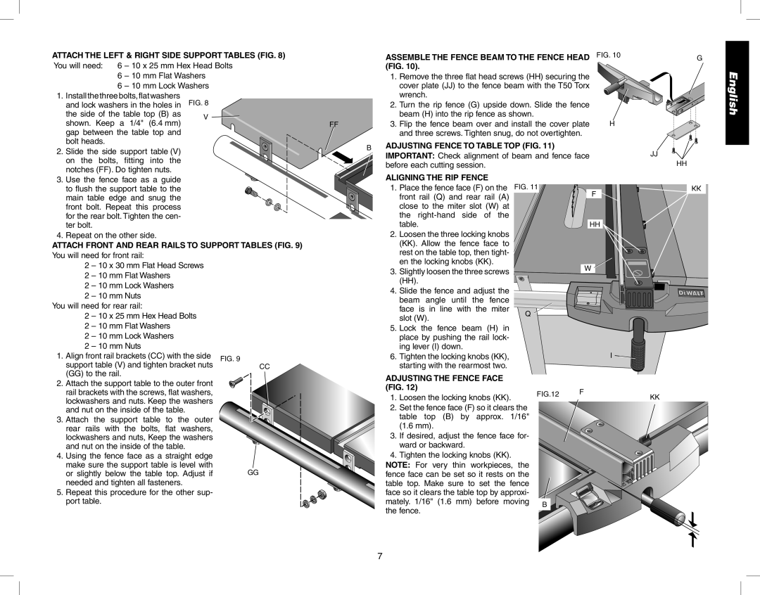 Epson DW746 instruction manual Attach the Left & Right Side Support Tables FIG, Assemble the Fence Beam to the Fence Head 