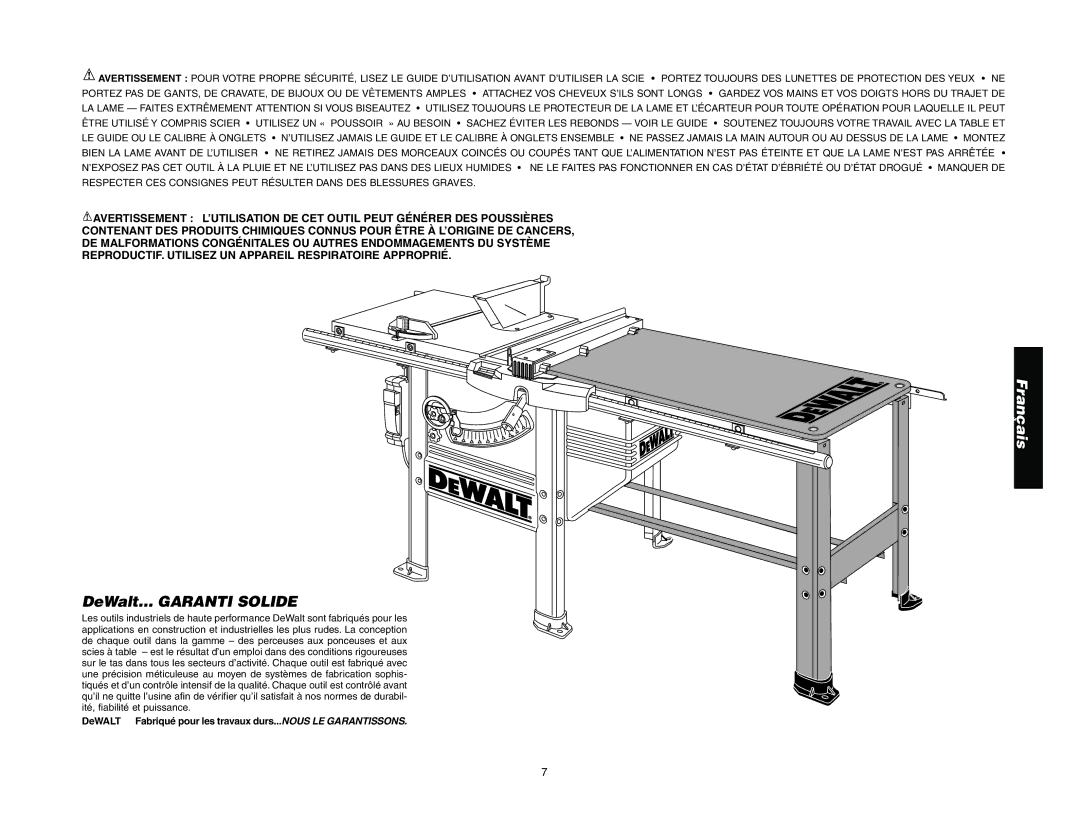 Epson DW7464 manual DeWalt… Garanti Solide, DeWALT Fabriqué pour les travaux durs...NOUS LE Garantissons 