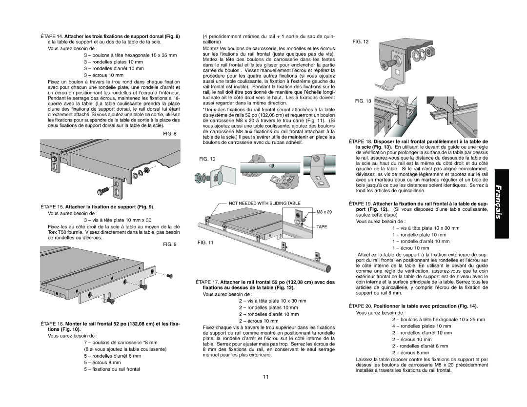 Epson DW7464 manual Étape 15. Attacher la fixation de support Fig, Étape 20. Positionner la table avec précaution Fig 