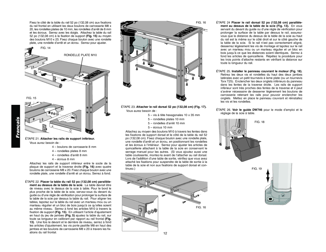 Epson DW7464 Étape 21. Attacher les rails de support inférieur, Étape 23. Attacher le rail dorsal 52 po 132,08 cm Fig 