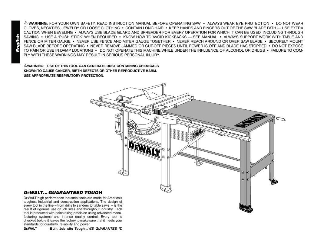 Epson DW7464 manual DEWALT… Guaranteed Tough 