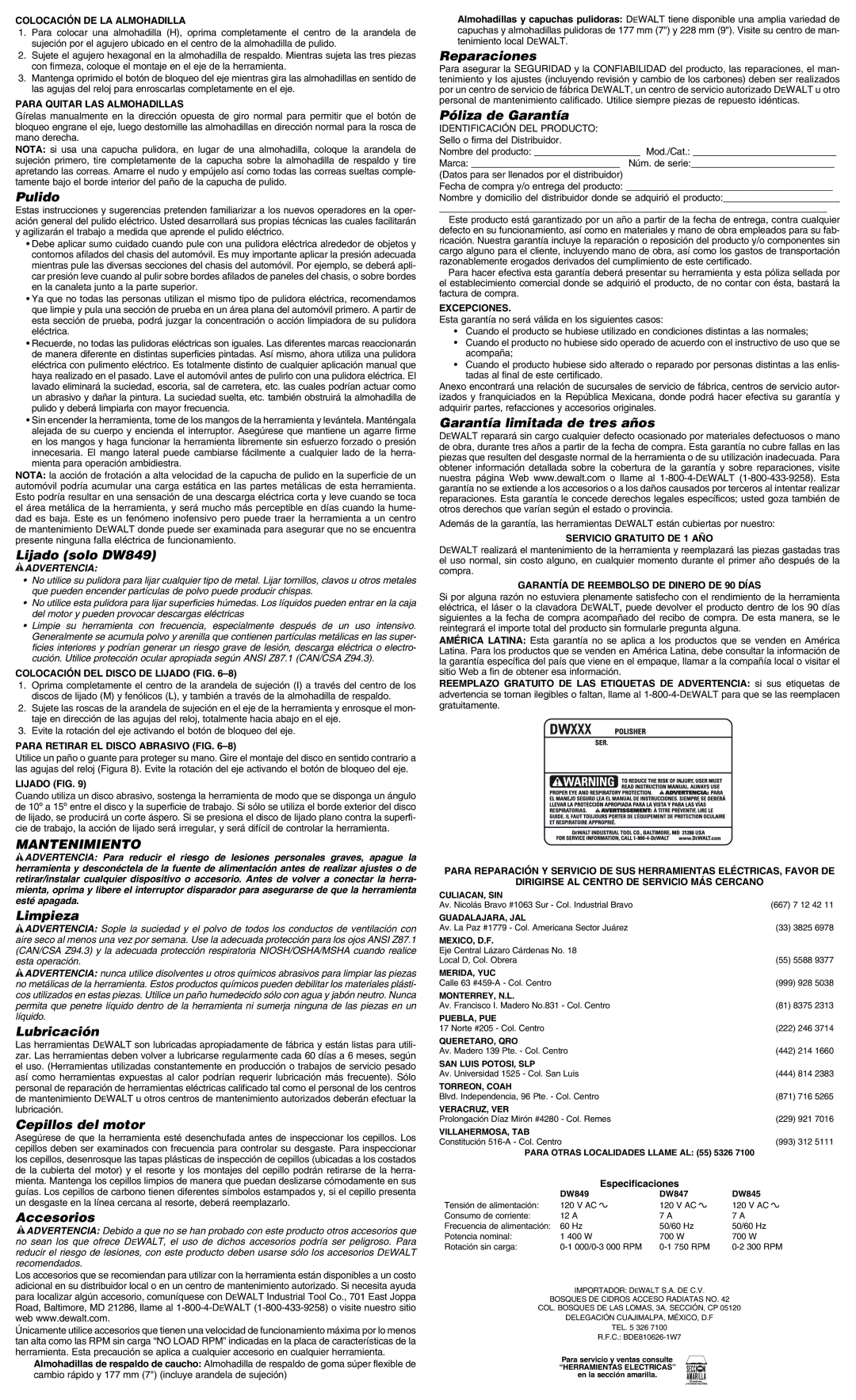 Epson DW847 instruction manual Mantenimiento 