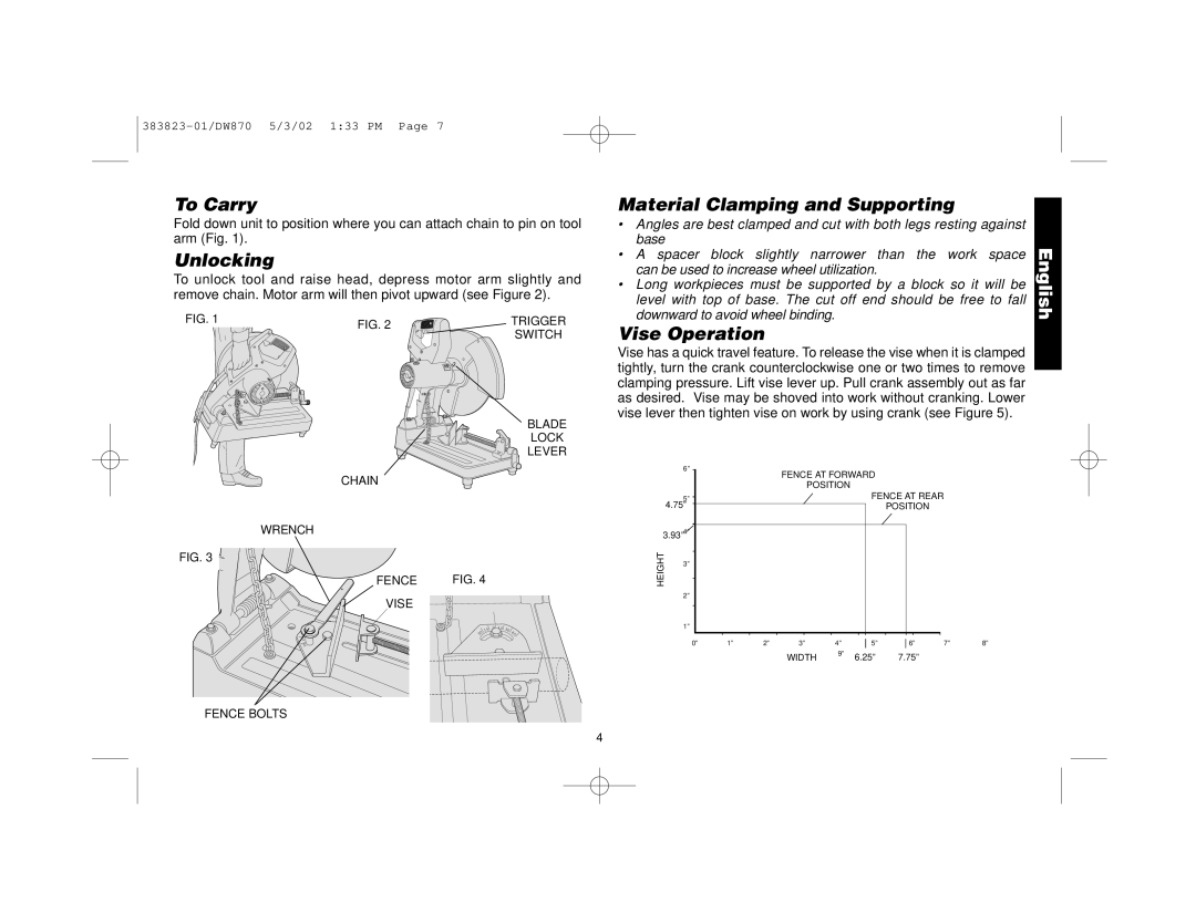 Epson DW870 manual To Carry, Unlocking, Material Clamping and Supporting, Vise Operation 