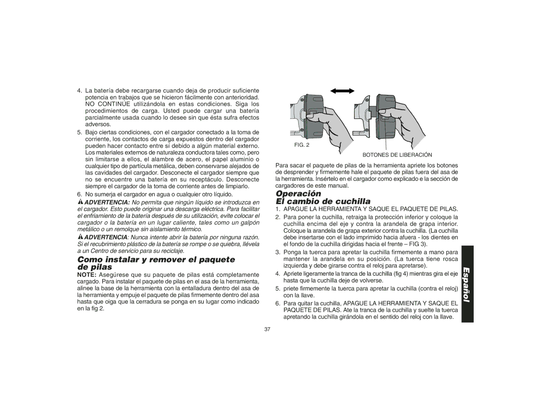 Epson DW935 instruction manual Como instalar y remover el paquete de pilas, Operación El cambio de cuchilla 