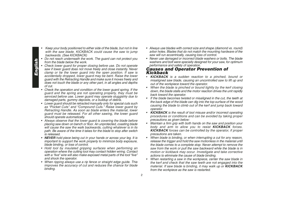 Epson DW935 instruction manual Causes and Operator Prevention of Kickback 