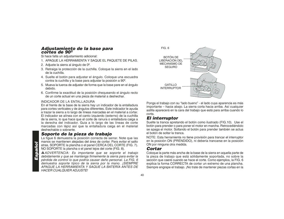 Epson DW935 Adjustamiento de la base para cortes de 90º, Soporte de la pieza de trabajo, El interruptor, Cortar 