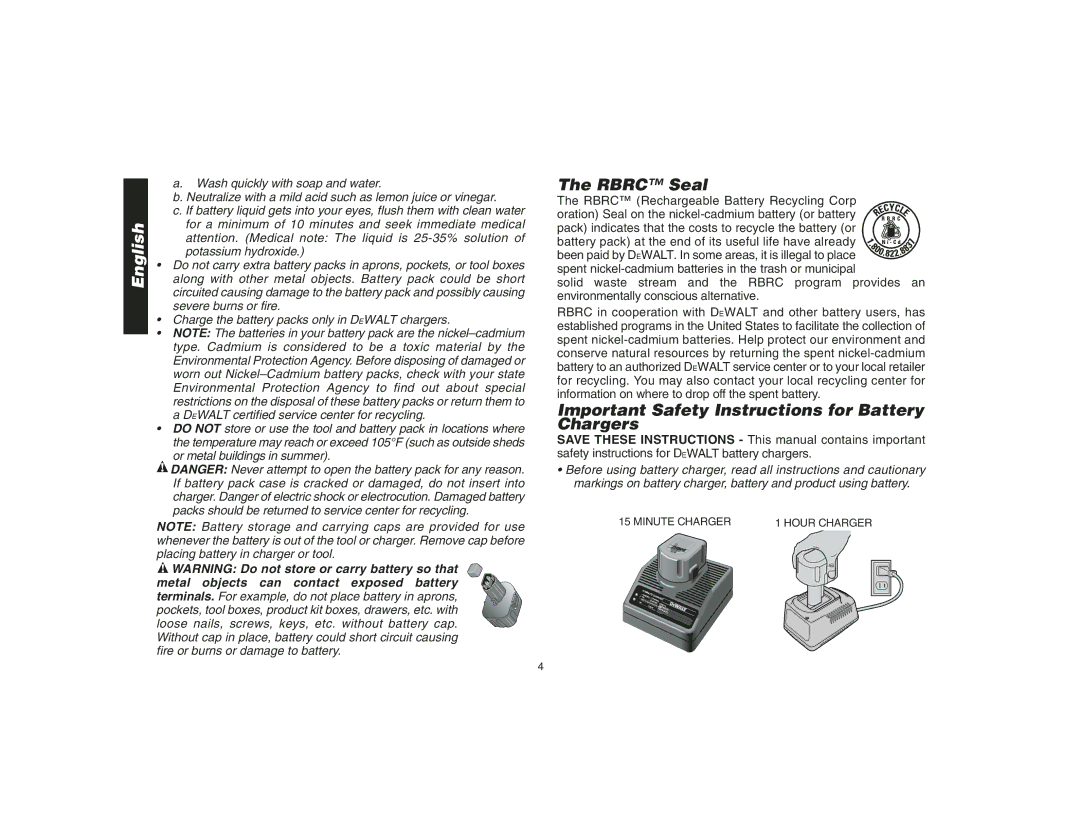 Epson DW935 instruction manual Rbrc Seal, Important Safety Instructions for Battery Chargers 