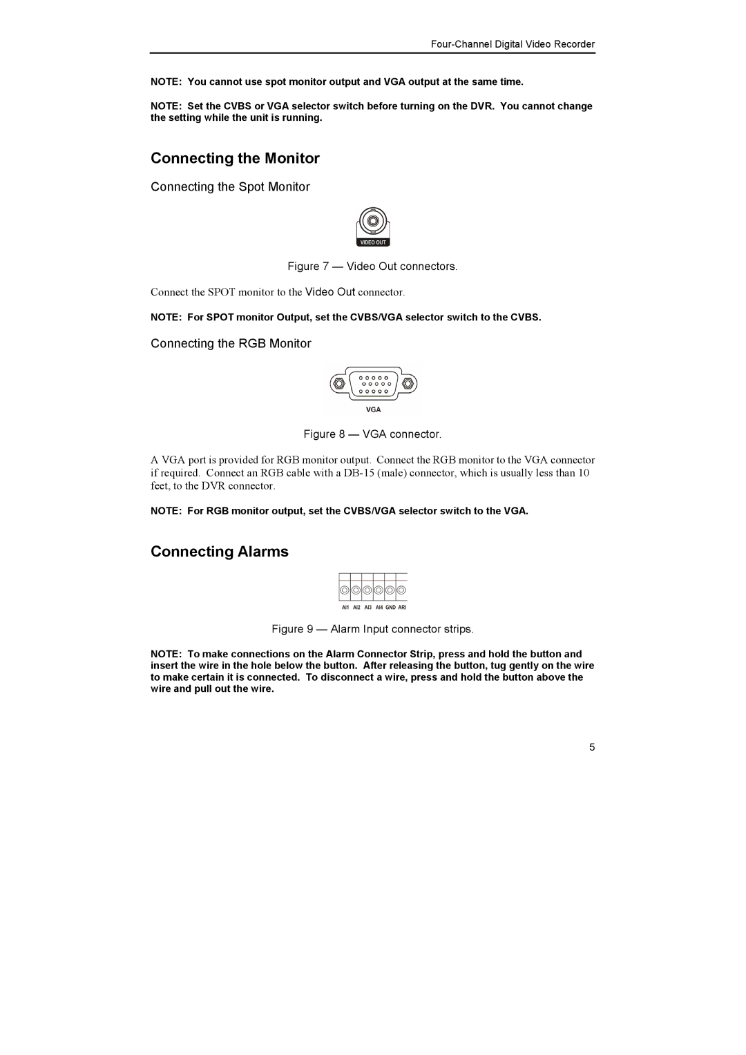 Epson DX-TL4E manual Connecting the Monitor, Connecting Alarms, Connecting the Spot Monitor 