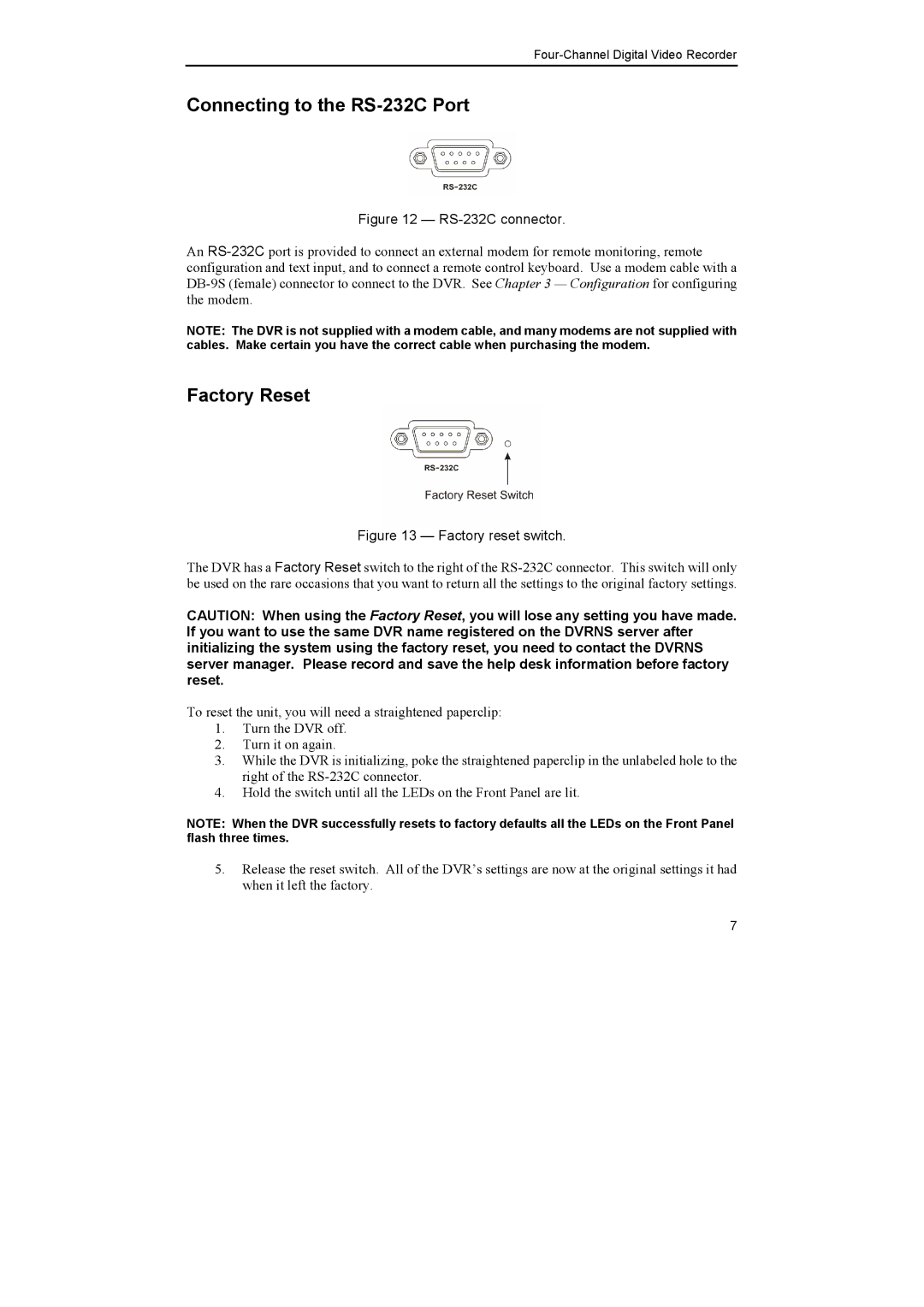 Epson DX-TL4E manual Connecting to the RS-232C Port, Factory Reset 