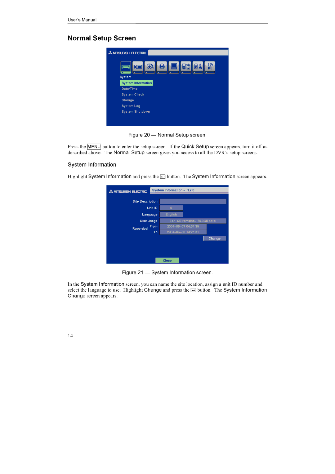 Epson DX-TL4E manual Normal Setup Screen, System Information 