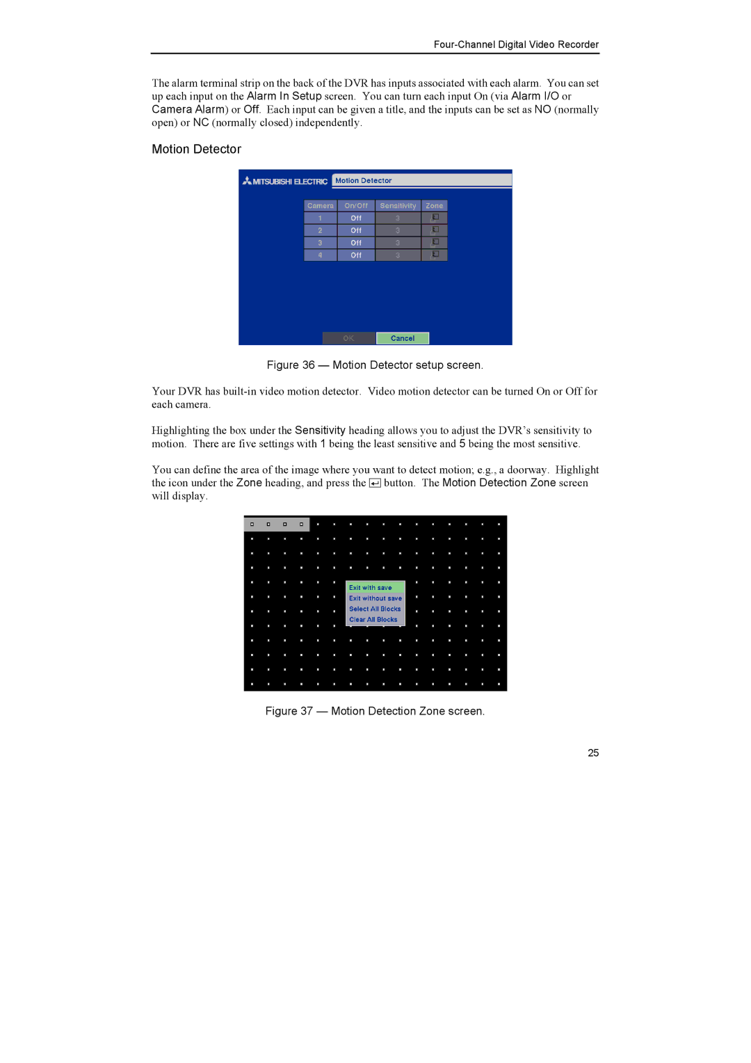 Epson DX-TL4E manual Motion Detector setup screen 