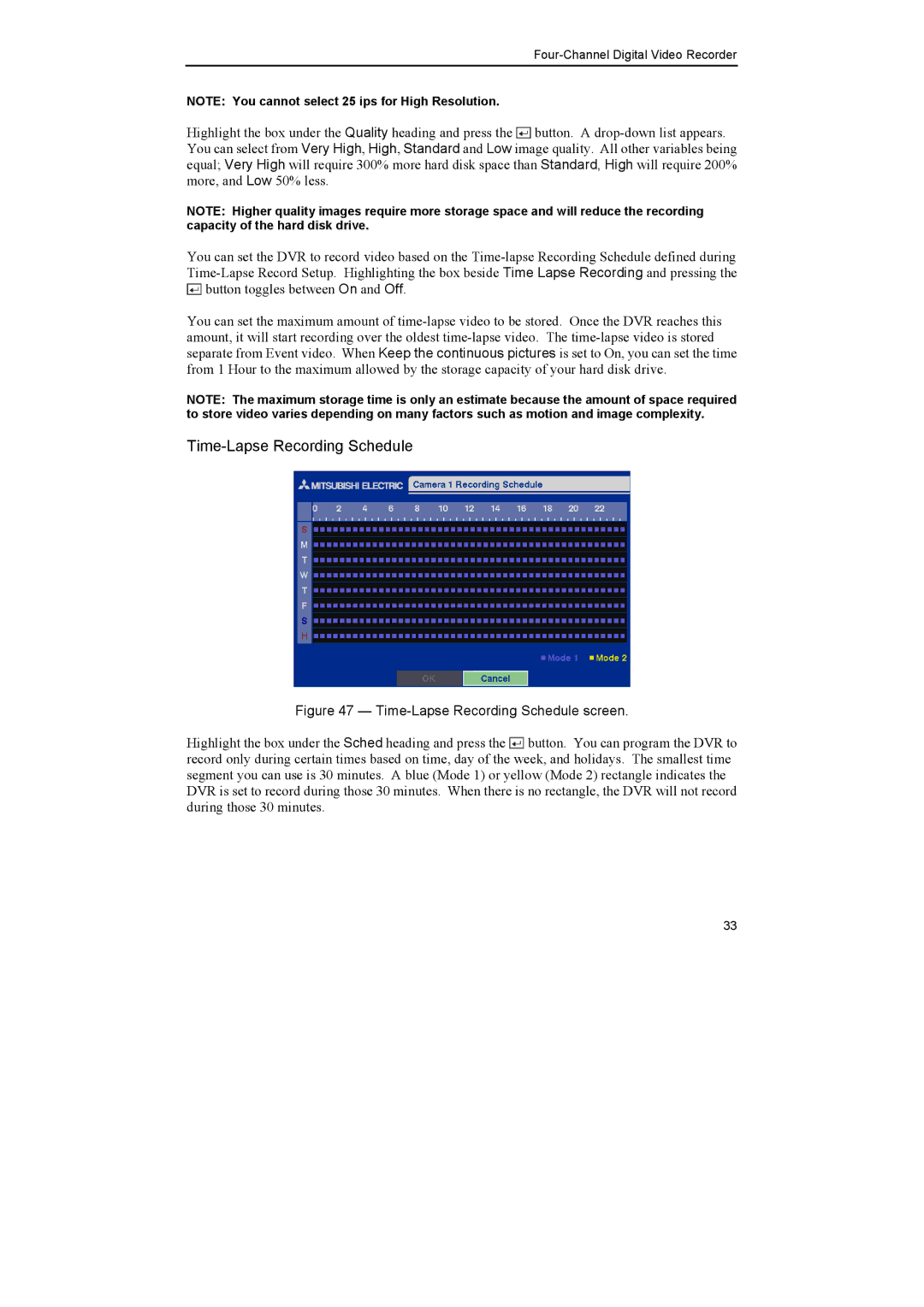 Epson DX-TL4E manual Time-Lapse Recording Schedule screen 