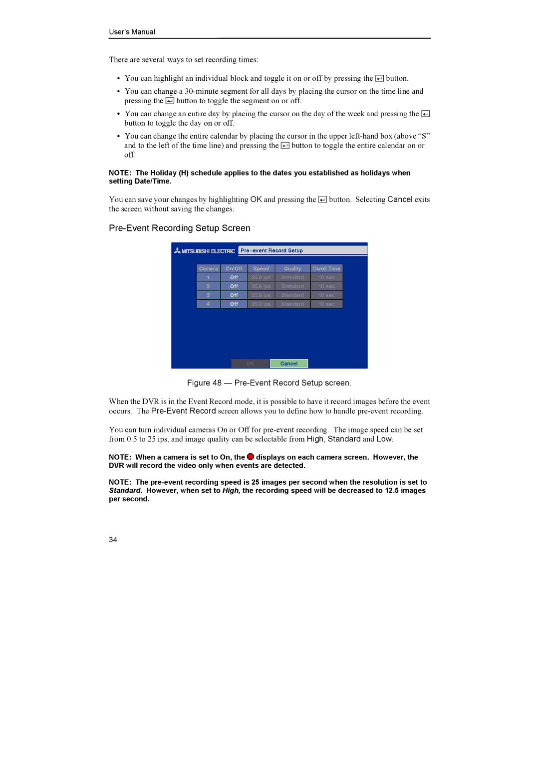 Epson DX-TL4E manual Pre-Event Record Setup screen 