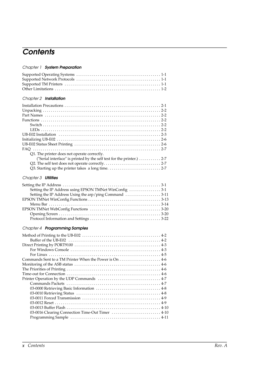 Epson E02 manual Contents 