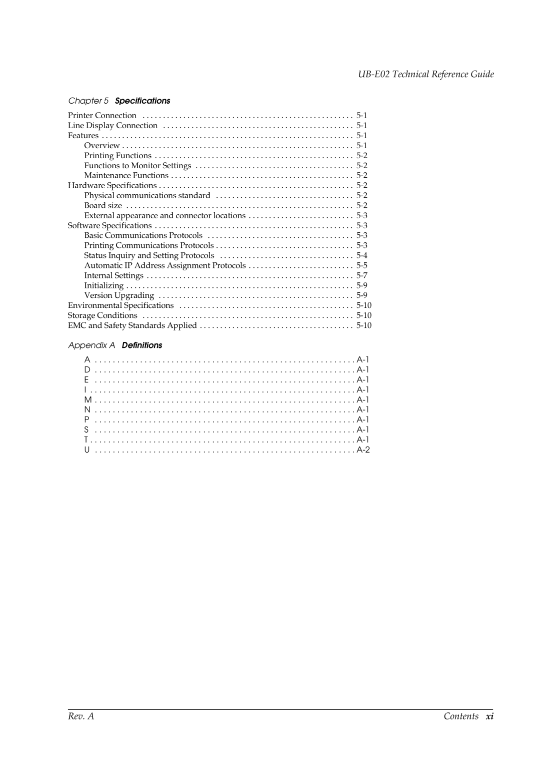 Epson E02 manual Rev. a Contents 