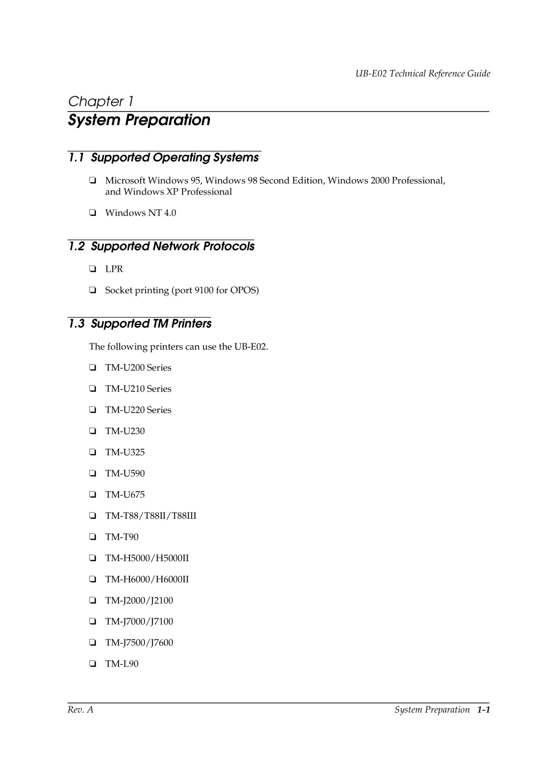 Epson E02 manual Supported Operating Systems, Supported Network Protocols 