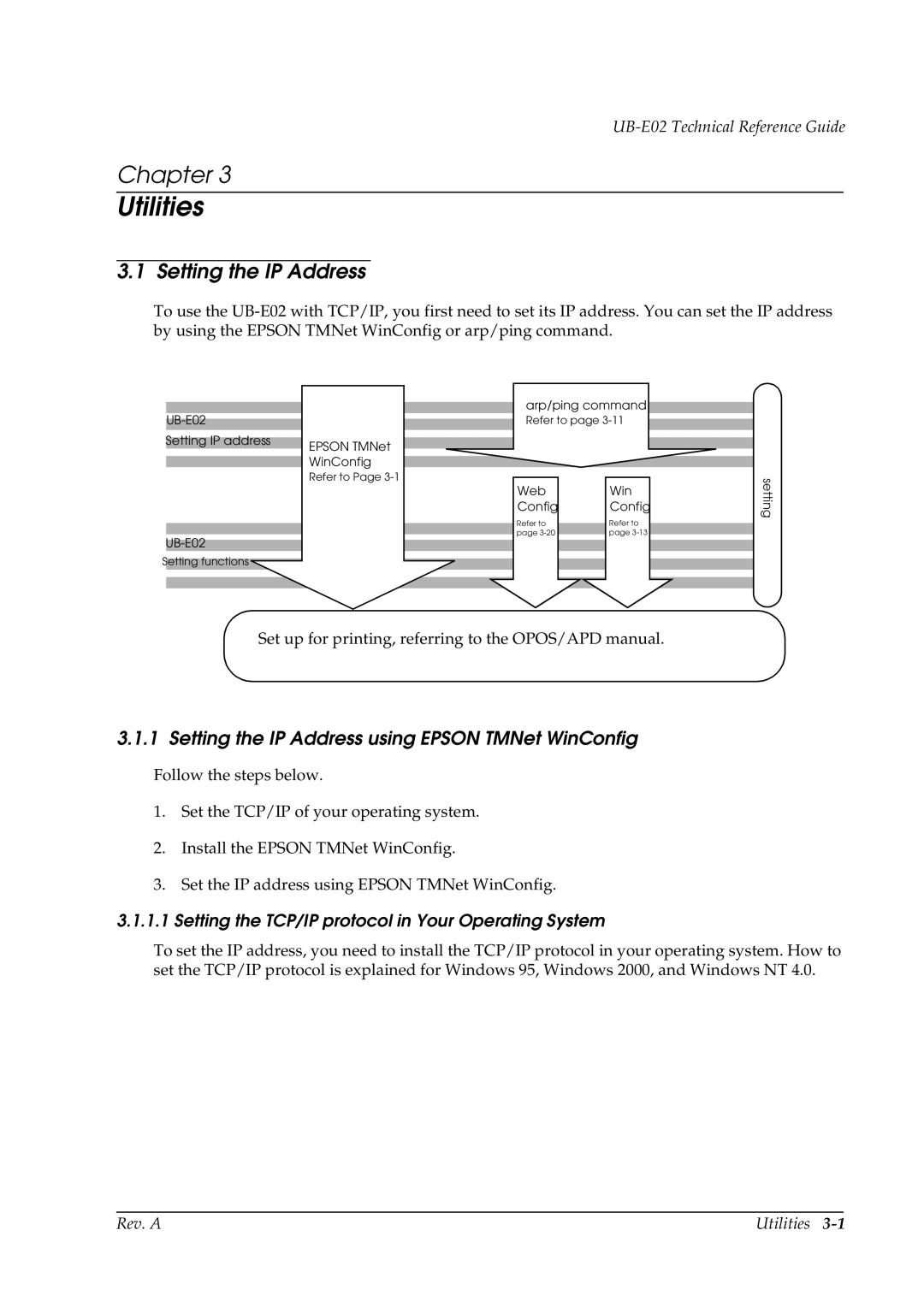 Epson E02 Setting the IP Address using Epson TMNet WinConfig, Setting the TCP/IP protocol in Your Operating System 