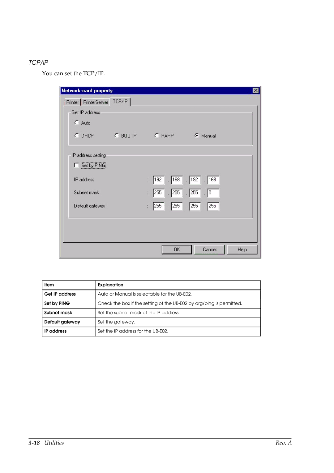 Epson E02 manual Tcp/Ip 