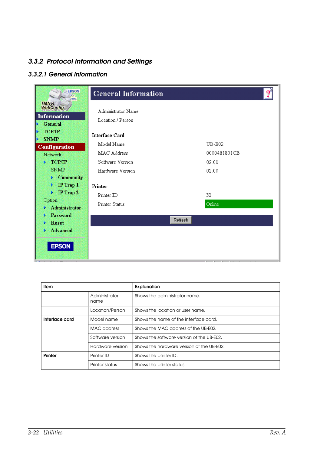 Epson E02 manual Protocol Information and Settings, General Information 