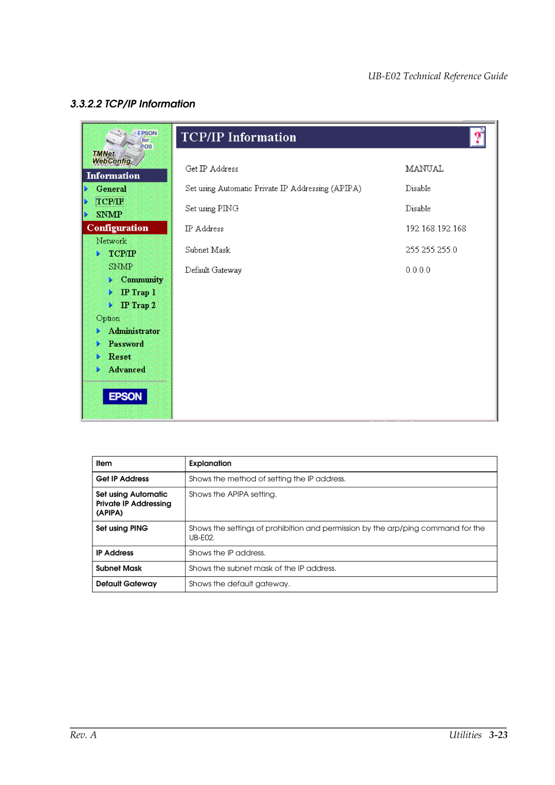 Epson E02 manual 2.2 TCP/IP Information, Apipa 