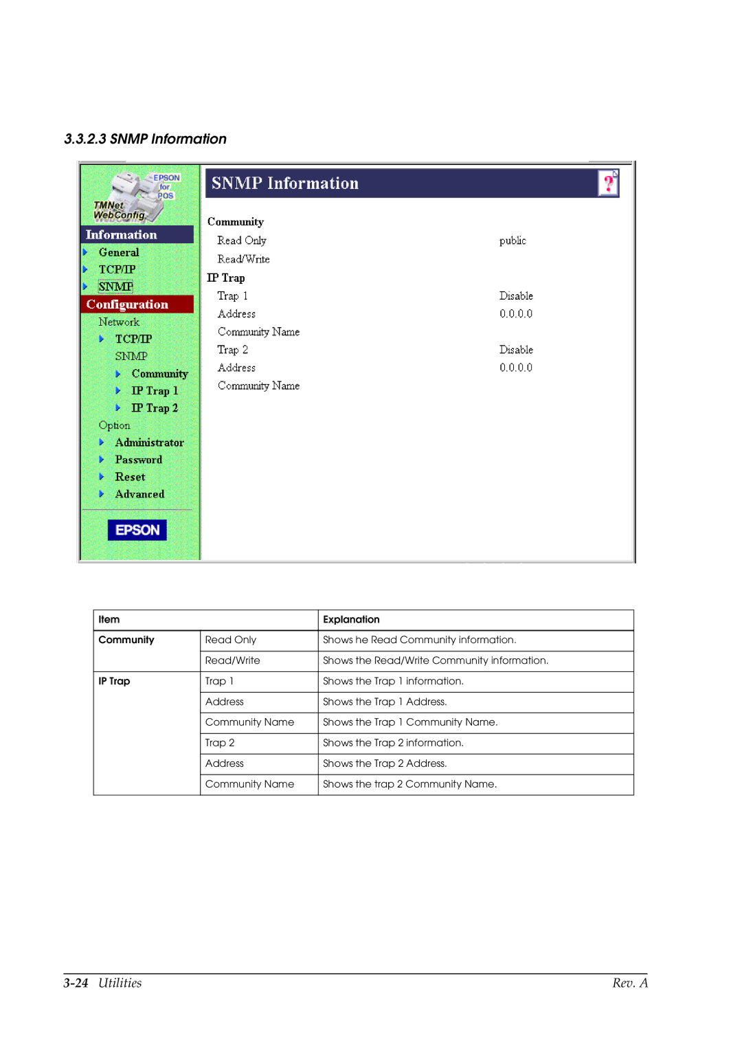 Epson E02 manual Snmp Information 