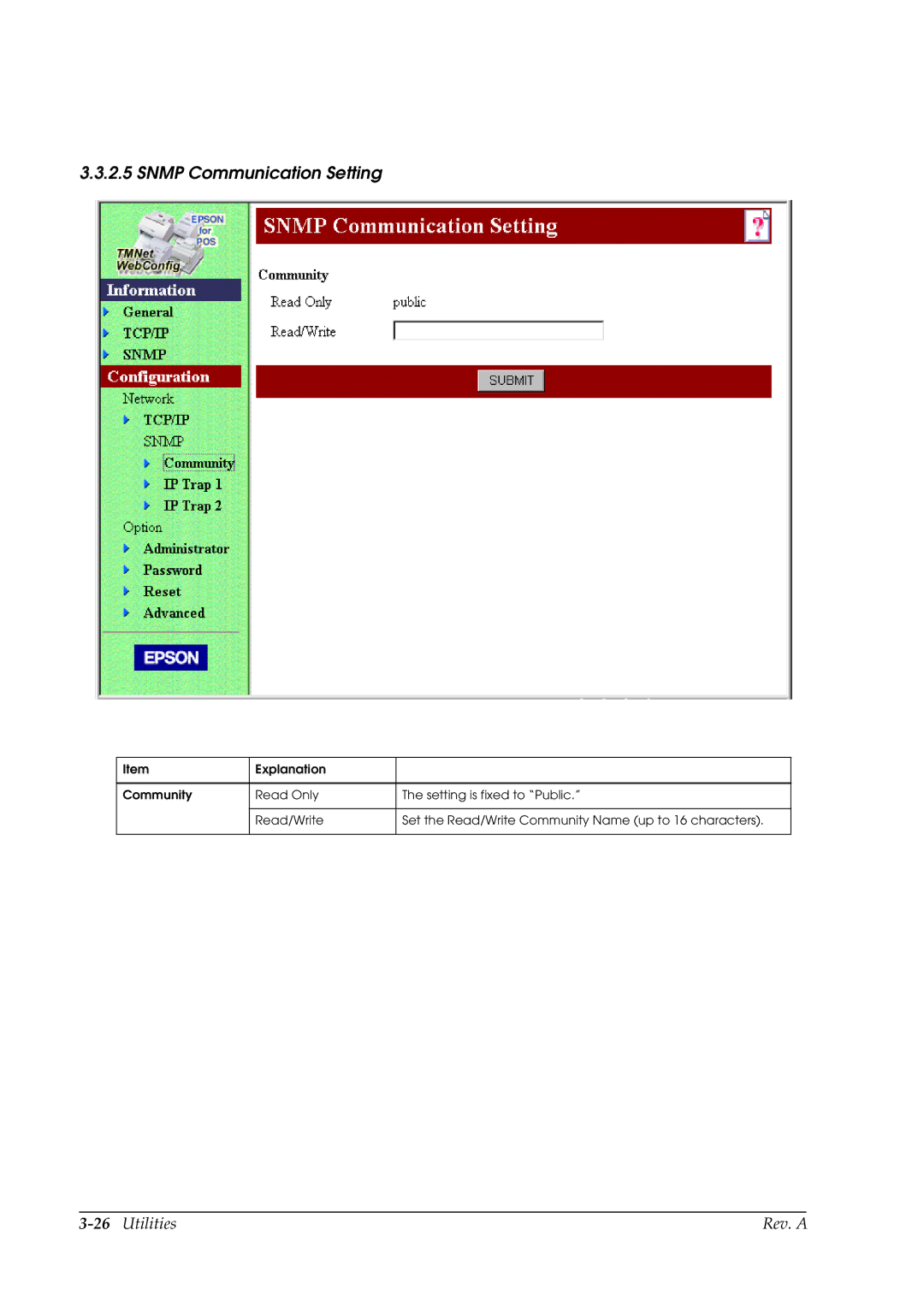 Epson E02 manual Snmp Communication Setting 