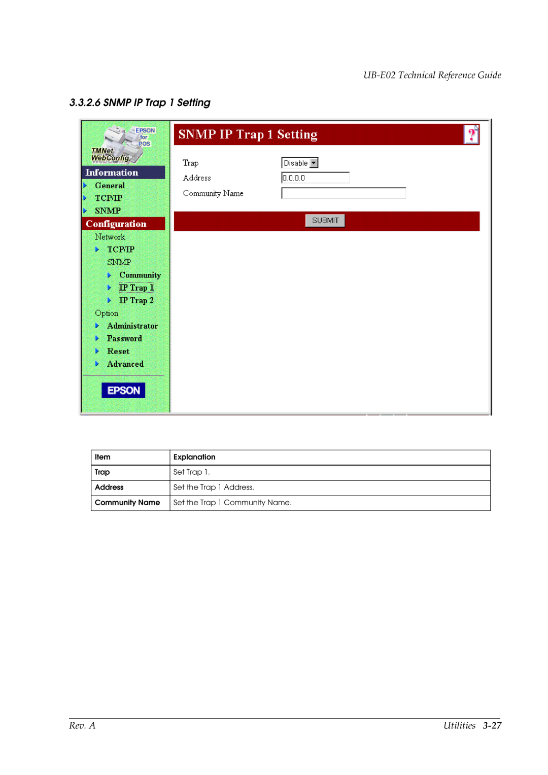 Epson E02 manual Snmp IP Trap 1 Setting 