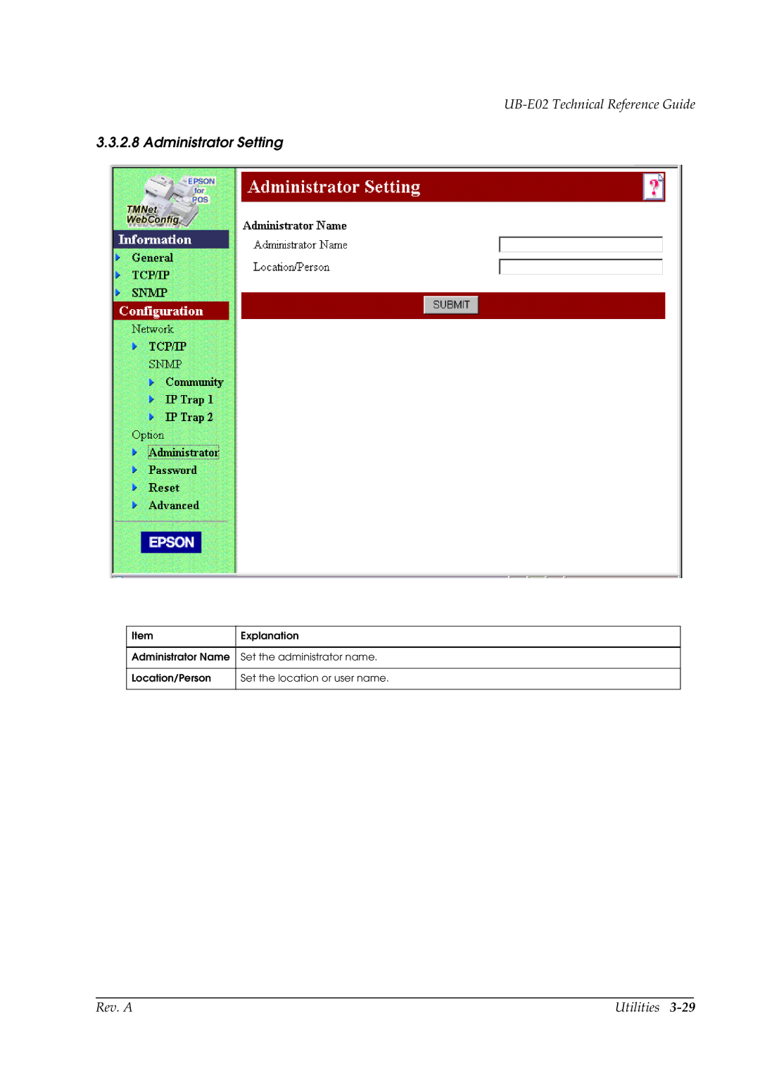 Epson E02 manual Administrator Setting 