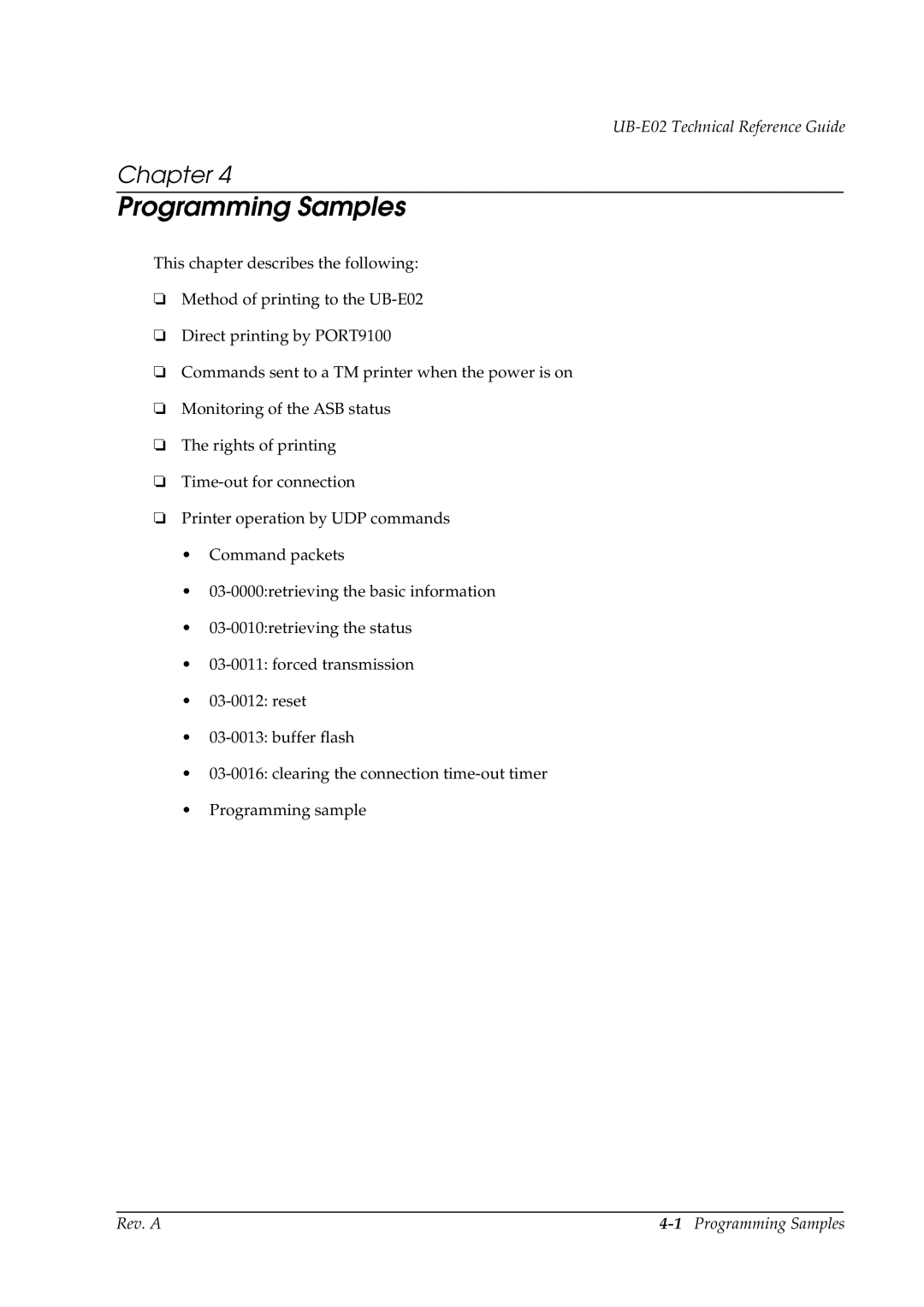 Epson E02 manual Programming Samples 