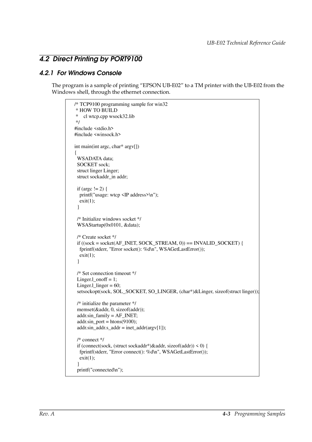 Epson E02 manual Direct Printing by PORT9100, For Windows Console 