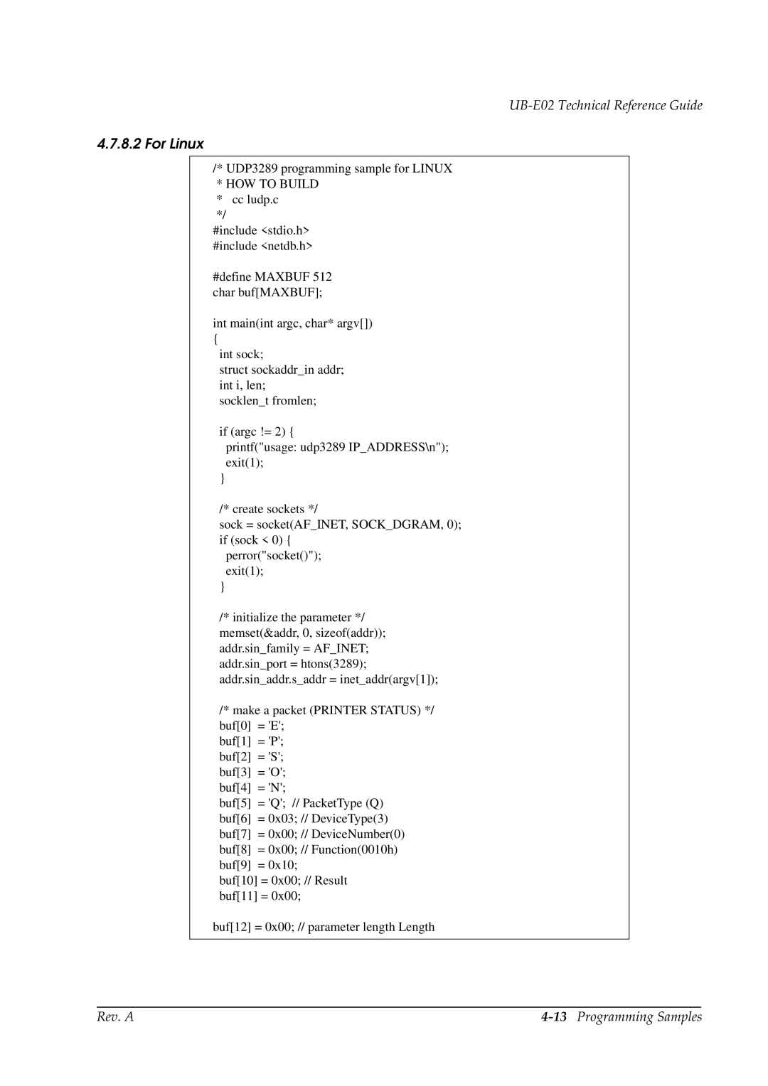 Epson E02 manual For Linux, Rev. a 13Programming Samples 