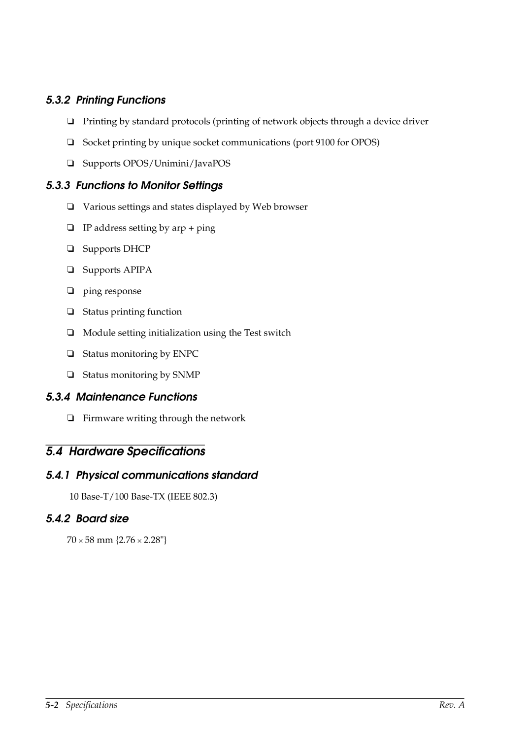 Epson E02 manual Hardware Specifications 