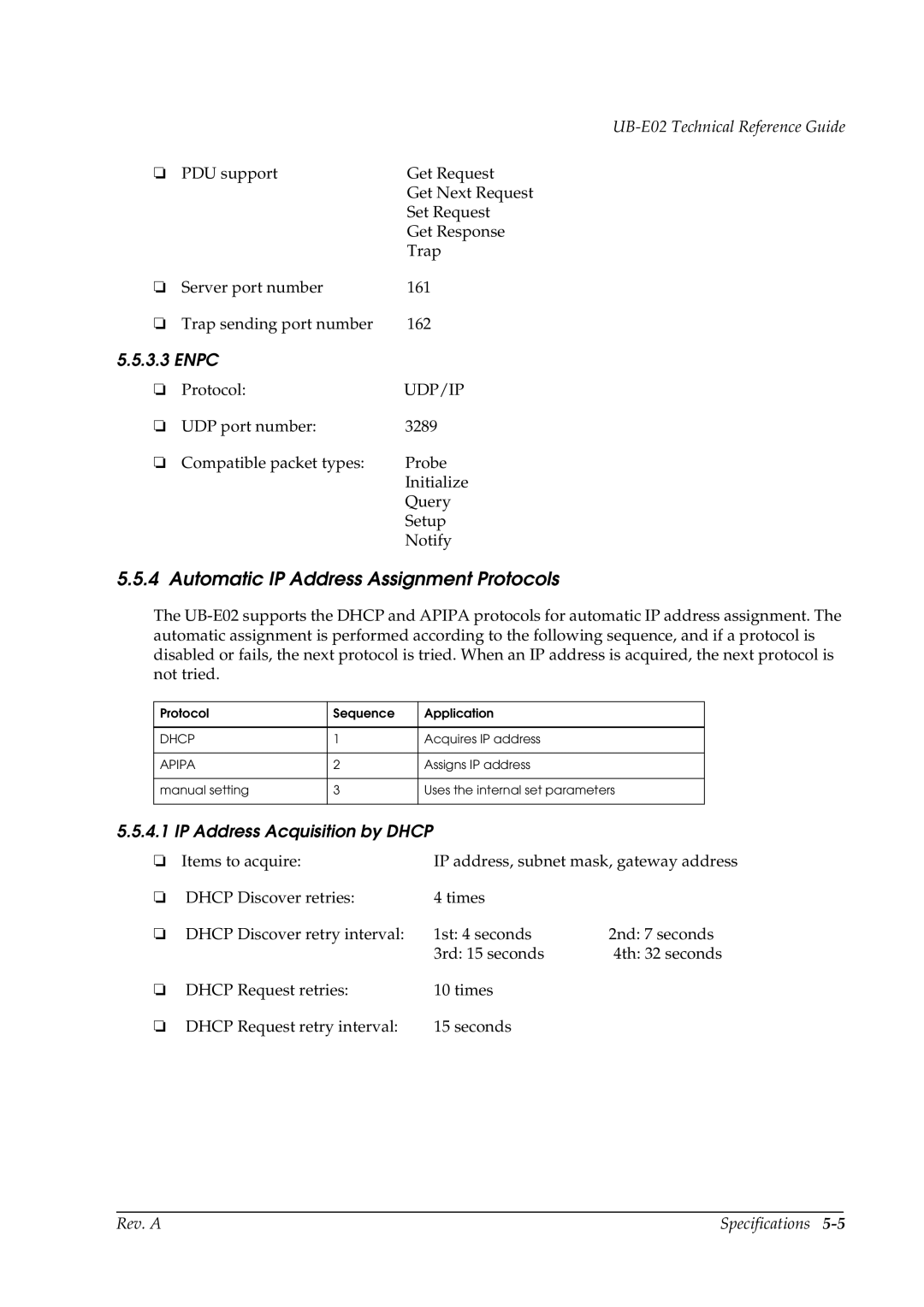 Epson E02 manual Automatic IP Address Assignment Protocols, Enpc, IP Address Acquisition by Dhcp 