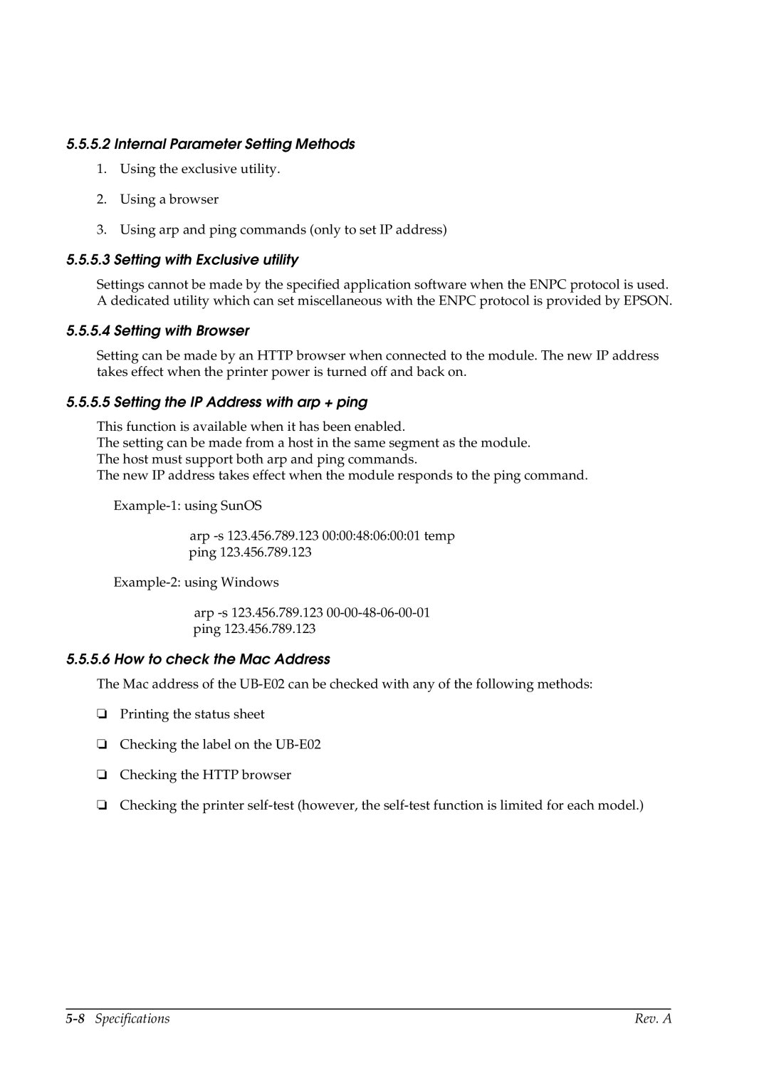 Epson E02 manual Internal Parameter Setting Methods, Setting with Exclusive utility, Setting with Browser 