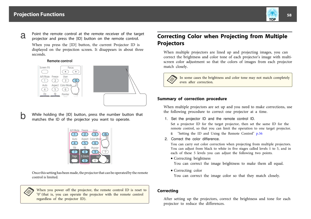 Epson EB-1760W, EB-1750 manual Correcting Color when Projecting from Multiple Projectors, Summary of correction procedure 