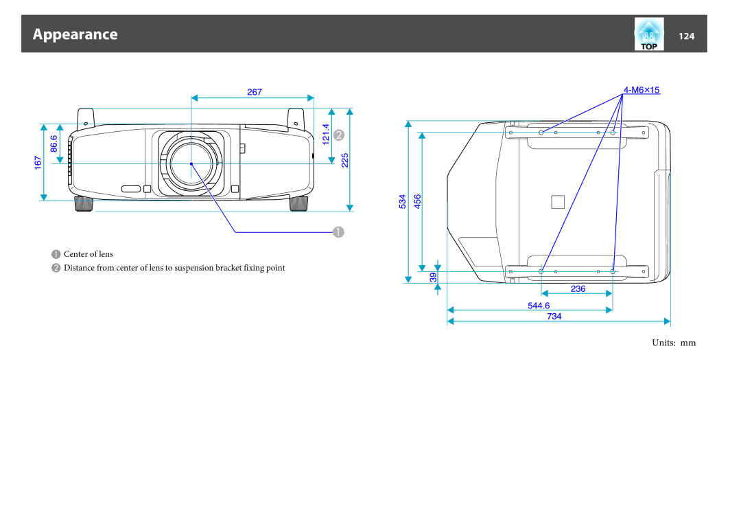 Epson EB-Z8000WU, EB-Z8050W manual Appearance, 124 