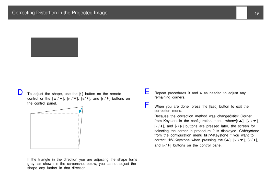 Epson EB-Z8050W, EB-Z8000WU manual Correcting Distortion in the Projected Image 