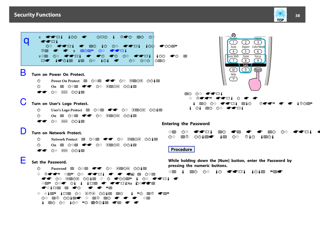 Epson EB-Z8000WU, EB-Z8050W manual Security Functions, Entering the Password 