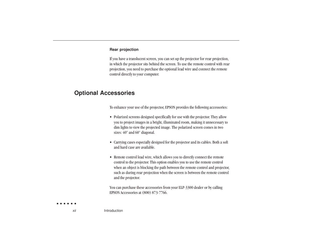 Epson ELP-3300 owner manual Optional Accessories 