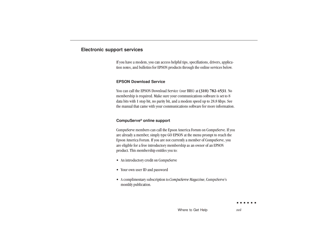 Epson ELP-3300 owner manual Electronic support services, Epson Download Service 