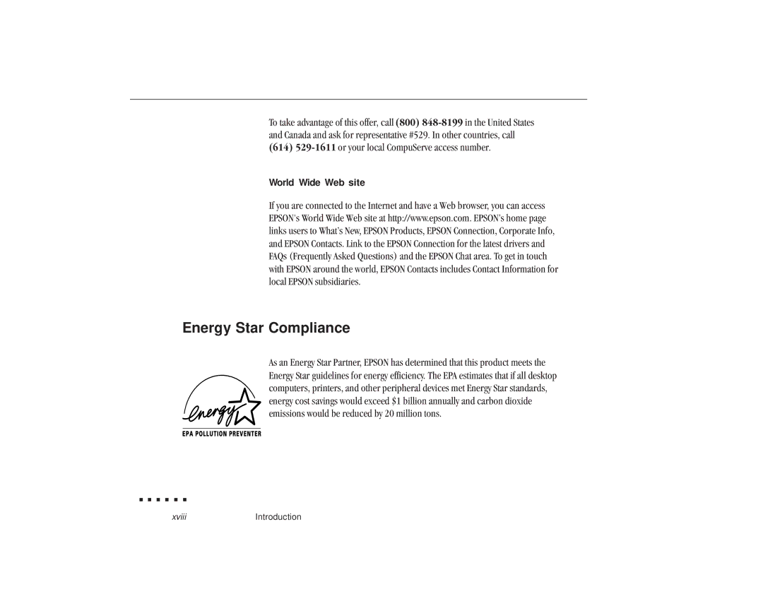 Epson ELP-3300 owner manual Energy Star Compliance, 614 529-1611or your local CompuServe access number 