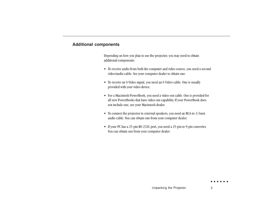 Epson ELP-3300 owner manual Additional components 